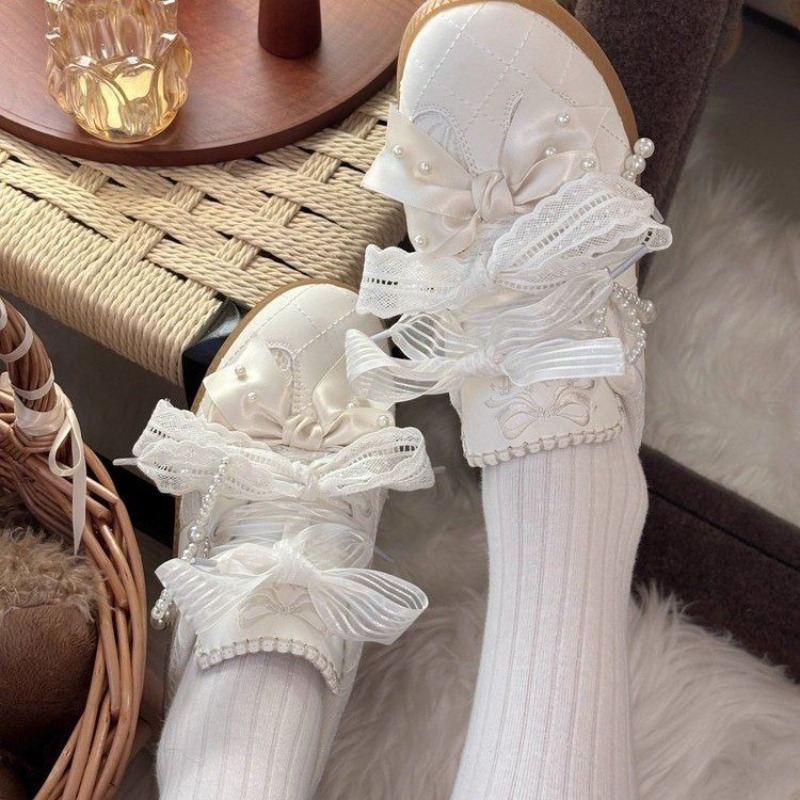 Embroidery Garments - Fashion Sweet Lolita Flat Sneakers, Pearl