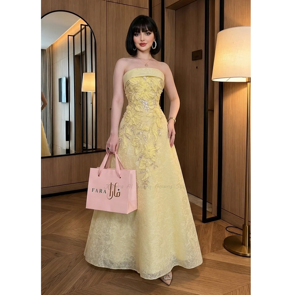 Embroidery Yellow Dress - Pale Yellow A Line Evening Dress