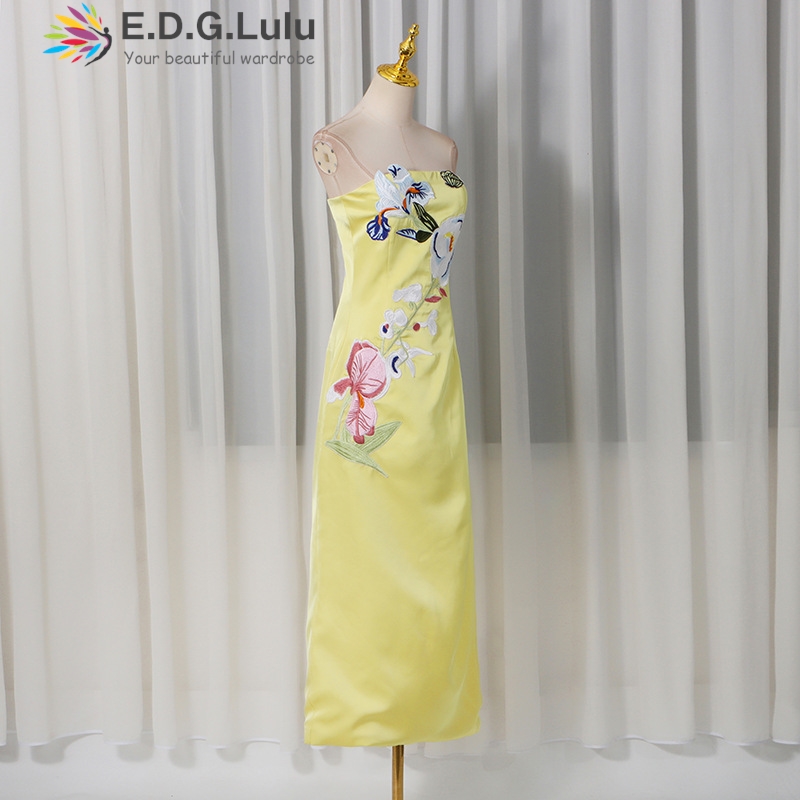 EDGLuLu 3d Embroidery Flower S - Embroidery Yellow Dress 评论和价格