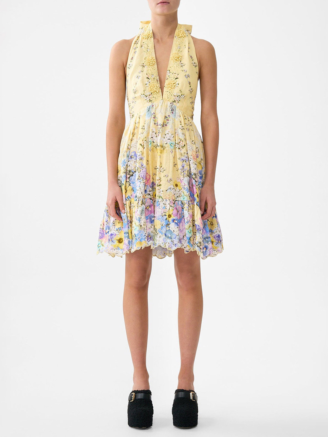 Summer Vacation Style Yellow F - Embroidery Yellow Dress 评论和价格