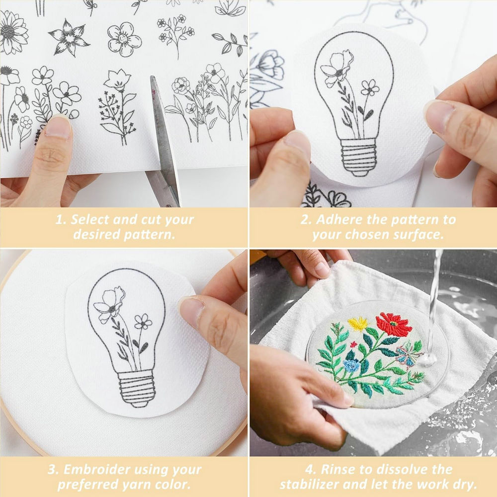 4 Sheets Water Soluble Embroid - Embroidery Meaning 评论和价格