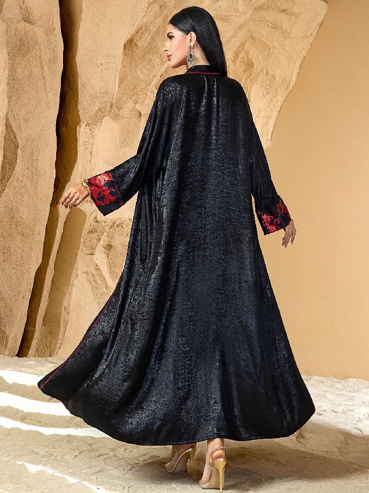 Black Red Open Kimono Abaya Da - Embroidery Kebaya 评论和价格