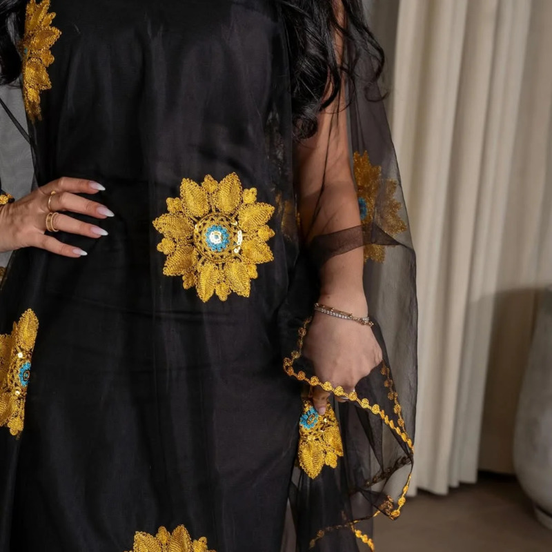 Women Floral Embroidered Maxi  - Embroidery Yellow Dress 评论和价格